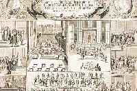KUPFERSTICH, DEUTSCH, 1745, DIE KRöNUNG DES KAISERS FRANZ IM BARTHOLOMäUS-STIFT FRANKFURT, RäNDER BESCHNITTEN, CA. 34 X 44 CM, PP