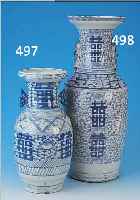 VASE, CHINA, UM 1880-1900, PORZELLAN, REICHE BLAUMALEREI UNTER DER GLASUR, GLüCKS- SYMBOLIK, H. CA. 60.5 CM