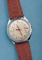 ESKA HERRENARMBANDUHR AUTOMATIK, REF.-NR. 19005, SCHWEIZ UM 1955, METALL VERCHR., EDELST.-BODEN GESCHR., GUILL. U. VERS. BLATT, DATUM M. ...