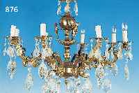 DECKENLüSTER, MITTE 20. JH., GELBGUß MIT GLASGEHäNGE, H. CA. 64 CM, D. CA. 77 CM, 8 ...