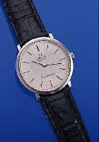 OMEGA HERRENARMBANDUHR QUARTZ CONSTELLATION, REF.-NR. 1910032, EDELST., BODEN GEDR., MINERALFLACHGL., ORIG.-BLATT, ZUM RAND ZU FL., KAL. ...