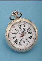 ROSSKOPF FRERE PAT. HERRENTASCHENUHR LEPINE, NICKEL, SCHWEIZ UM 1914, PERF. EMAILBL., AUßENROT 13-24, VERG. TYP. ROSSKOPFWERK IN GEH. QUAL., GR. ...