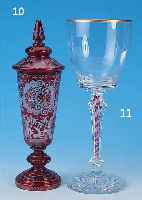 DECKELPOKAL, BöHMEN, UM 1900/10, FARBL. GLAS, RUBINIERT, REICHER DEKOR VON LANDSCHAFTEN, JAGDSZENEN UND ROCAILLEN, H. CA. 28,5 ...