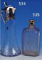 KARAFFE, WMF, UM 1900, GLAS OPTISCH GEBLASENMIT METALLMONTUR, ALTERSBEDINGT, FLECKIG, GESCHLIFFEN, MONOGRAMM.