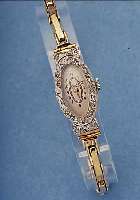 ANCORA ART-DECO DAMENARMBANDUHR, 750/000 GG U. WG-OVALGEH., DIAM.-ROSEN AUF LüN. U. BANDANST., ZEITIDENT. 9 KT ROSE-G-ZUGGLIED.- BAND., ...