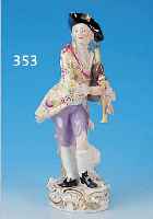 PORZELLANFIGUR, MEISSEN, UM 1860, AM DUDELSACK, HäNDEN UND HUT REST., MIN. BEST. AN JACKE, SAMMELWüRDIG, H. 33 CM