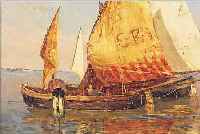 LEMMER, AUGUST, ÖL/LWD., 27,5 X 55 CM, SEELANDSCHAFT BEI VENEDIG, LEICHT KRAKELIERT