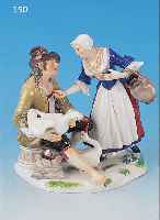 PORZELLANGRUPPE, MEISSEN, UM 1850/60, KAEND-LER-MODELL, DER GANSKAUF, ALTE FRAU U. VER- KäUFER, BUNTE BEMALUNG, AUSDRUCKSVOLLE DAR- STELLUNG, ...