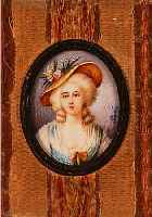 MINIATURMALEREI, FRANKREICH, UM 1890, PORTRäT EINER ADLIGEN, SIGN. SIRLAY, GOUACHE AUF ELFENBEIN, IM OVAL CA. 5 X 4 CM, RAHMEN CA. 11,5 X ...