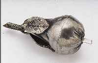 KLINGELKNOPF IN FORM EINER BIRNE, REINER JU- GENDSTIL, WOHL WMF, UM 1910, METALL, VOLLPLASTISCH, GLASDRüCKER, H CA. 10 CM