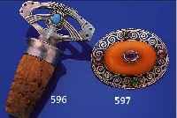 ZIERKORKEN, DEUTSCH UM 1905, SEZESSIONSSTIL, METALL, MIT TüRKISFARB. GLASCABOCHONS, SAM-MELWüRDIG, REINER JUGENDSTIL