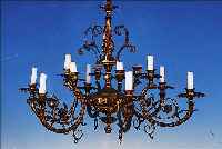 DECKENLAMPE, DEUTSCH, UM 1900/20, MESSING, D. 72 CM, H. 60 CM, 12 KERZENBRENNSTELLEN, NICHT ELEKTR. ...
