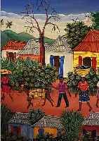 MYRTHIL, EDDY, *1956 IN CAP HAITIEN/HAITI, SCHüLER VON MAX GERBIER, SEINE THEMEN SIND DAS BäUERLICHE LEBEN, HIER: AUF DEM WEG ZUM MARKT, ...
