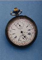 TASCHENUHRCHRONOGRAPH, REF.-NR. 34182, SCHWEIZ UM 1904, STAHL BRüNNIERT, EMAILLBL. REP., TACHYMETERAUSSENSKALA, 30 MIN. STOPP.- ZäHLER, ...