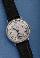 OMEGA ARMBANDUHR, REF.-NR. 8041548, SCHWEIZ UM 1932, 925ER SILBER, DURCHM. CA. 31 MM, PERF. EMAILLBL., AUSSER LEDERB. ORIG. ZUSTAND,15 ST., WERK ...