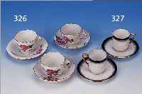 6 MOKKATASSEN MIT UNTERTASSEN, HUTSCHENREUTHER, 30ER JAHRE, PORZELLAN, KOBALTBLAUER RAND, H. 5.5 CM, ...