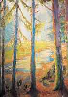 LANGKAU, ERHARD, * 1877 SAMOTSCHIN I. POSEN, STUDIERTE AN DER BERLINER AKADEMIE UND WIRKTEIN BERLIN, WALDFLIESS IM SONNENLICHT, ÖL/ LWD.UNSIGN. AUS ...