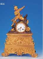 PENDULE, FRANKREICH, UM 1840, REICH VER- ZIERT UND VERGOLDETES BRONZEGEHäUSE, UHR IN EINEM STILISIERTEM FELSBLOCK, FIGURENBEKRöNUNGEINES ...