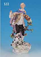 PORZELLANFIGUR, MEISSEN, 1924-33, PFEIFFERZEIT, KAVALIER MIT FRüCHTEKORB UND HUND, ZWEI ...
