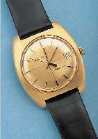 LANCO HERRENARMBANDUHR COSMOTRON, SCHWEIZ UM1969, MET. HARTVERG. MATT., EDELST.-BOD. AUF- GEDR., ELEKTR. MECH. WERK, ATO-PRINZIP, KAL. 9154, ...