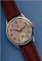 OMEGA HERRENARMBANDUHR, REF.-NR. 2639/13, SCHWEIZ UM 1953, EDELST., VERS. BLATT, ALTERSBED. FL., AUFGES. GOLD-STD.-ZEICHEN, 17 ST., RUNDANKERW. ...