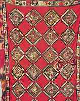 SUSANI-DECKE TADSCHIKISTAN PATCHWORK M.STICKEREI M.SEIDE CA.208 X 142 CM.EHZ.3 CA.50 JAHRE