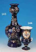 BALUSTERVASE, BELGIEN, BFK, VILLEROY & BOCH, LA LOUVIERE, UM 1900, STEINGUT, KOBALT- BLAUER FOND, REICHE FLORALE EMAILMALEREI, ...