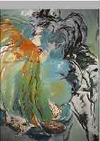 GINA, ANDREA RUTH, COLUMBINE IN DEN WOLKEN, ÖL/LWD, LI. U. BETITELT, SIGN UND DATIERT (19)85, CA. 100 X 80 CM, R., ...