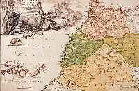 KOLORIERTE KUPFERSTICHKARTE, HOMANN NüRNBERG 1728, MAROKKO UND DIE KANARISCHEN INSELN, BUGFALTE, CA. 47,5 X 55 CM, PP