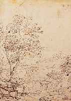 ZUSCHREIBUNG: CARLO ANTONIO TAVELLA, 1668-1738, LANDSCHAFTSDARSTELLUNG, BRAUNE TUSCHFEDERZEICHNUNG AUF PAPIER, CA. 27 X ...