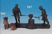 BRONZESKULPTUR, GELSENGUß 20. JH., ZWEI GIEßER, 13 X 21 CM