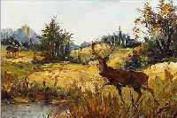 MüNCHNER SCHULE, UM 1900, ÖL/LWD., HIRSCHE AUF LICHTUNG, PRUNKRAHMEN, 30 X 40 CM