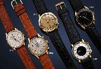 TRANSMARINE ARMBANDCHRONOGRAPH, SCHWEIZ UM 1960, 585ER GG, BODEN UND GLASR. AUFGEDR., UNGETR. LAGERWARE, LEDERB., MATT VERS. BLATT, 45 MIN. ...