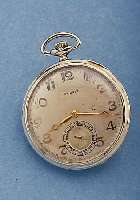 LONGINES HERRENTASCHENUHR, SCHWEIZ UM 1920, 585/000 WG, VERG. BLATT FLECK., AUFGELEGTE GOLD-STD-ZEICHEN, KL. SEK.VERT., BRüCKENANKER-WERK IN ...