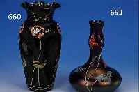 JUGENDSTILVASE, WOHL POSCHINGER, UM 1910, DUNKES GLAS, LüSTRIERT, H. 19,5 CM, EMAILMALEREI, FLORALER DEKOR, DEKORATIV