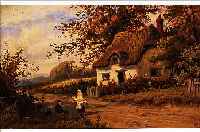 SPINKS, T., BRIT. LANDSCHAFTSMALER, 2. HäLFTE 19. JH., , ÖL/PAPPE, 12 X 20,5 CM, BAUERNHAUS MIT ZWEI PERSONEN, FEINE ...