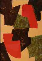 POLIAKOFF, SERGE, 1900 MOSKAU-1969 PARIS, COMPOSITION VERTE, BEIGE, ROUGE ET BRUNE, FARBLITHOGRAPHIE AUF BüTTEN VON 1964, HAND- SIGNIERT ...