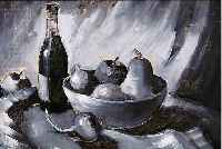 BELDER, RIENK HENDRIK, 1910-1986 AMSTERDAM, STILLEBEN MIT OBST UND WEINFLASCHE, IN GRAU UND SCHWARZTöNEN, RE. U. SIGN., CA. 60 X 80 CM, ...