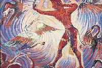 BELDER, RIENK HENDRIK, 1910-1986 AMSTERDAM, MYTHOLOGISCHE SZENE, ÖL/MALKARTON, UNSIGN., RüCKSEITIG NACHLAßSTEMPEL, CA. 40 X 50 CM, R.