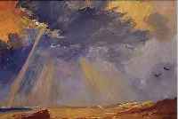 BELDER, RIENK HENDRIK, 1910-1986 AMSTERDAM, KüSTENLANDSCHAFT MIT DURCH DIE WOLKEN BRE- CHENDER SONNE, ÖL/MALKARTON, LI. U. SIGN., CA.30 X 43 ...