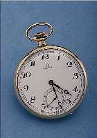 OMEGA HERRENTASCHENUHR OFFEN, REFERENZ NR. 141/15, SCHWEIZ UM 1949, NICKEL, EMAILB. SIGN., VERG. ANKERW., 15 ST., SCHR.-UNR., BREG.-SPIR., ...