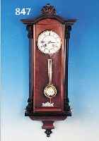 WANDUHR, DEUTSCH, UM 1870/1880, HOLZGE- HäUSE IM ÜBERGANGS-STIL VOM BIEDERMEIER ZUM HISTORISMUS, Z. T. SCHWARZ ABGESETZT, DREI- SEITIG ...