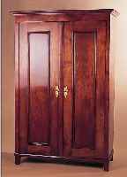 SCHRANK, KIRSCHE MASSIV, UM 1880, ZWEITüRIG MIT GERADEN TüRFüLLUNGEN, LEISTEN UND FüßE ER-GäNZT, WURMBEFALL, BESCHLäGE SEKUNDäR, MIT ...