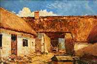 UNBEKANNTER MALER, UM 1900, INNENHOF EINES BAUERNHOFES, ÖL/LWD, UNSIGN., CA. 42 X 61 CM, R.