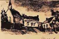 DE VLAMINCK, MAURICE, 1876-1958, DORFANSICHT, LITHOGRAPHIE, RE. U. HANDSIGN., CA. 9,5 X 16 CM, PP