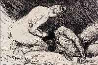 LIEBERMANN, MAX, 1847-1935, AM KRANKENLAGER, LITHOGRAPHIE, CA. 14 X 17,5 CM, PP