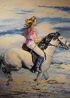 BELLARTZ, ELISABETH, ZEITGEN. KüNSTLERIN AUS BIELEFELD, REITEN DURCHS MEER, ÖL/LWD, RE. U. SIGN. UND DAT. 1986, CA. 100 X 80 CM,R.