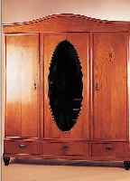 KLEIDERSCHRANK, DEUTSCH, UM 1915/20, KIRSCHBAUMFURNIER, ZWEI TüREN MIT FLORALEN INTARSIENBILDERN, OVALER SPIEGEL, ...