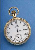 WALTHAM HERRENTASCHENUHR LEPINE, REF.-NR. 218618, USA UM 1930, METALLGEH. M. ROSE-G.- AUFL. VON DENNISON, 2-TEIL. EMAILBL. SIGN., GEBL. ...