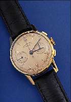 LANDERON ARMBANDCHRONOGRAPH, SCHWEIZ UM 1952, METALL HARTVERG., EDELST.-BODEN U. GLASR. GEDR., 30-MIN.-STOPPZäHLER, GEBL. ...